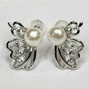 White Cultured‎ Freshwater Pearl Butterfly Earrings 925 Sterling Silver